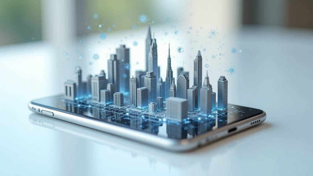 Illustration d'un webzine high-tech avec des éléments numériques et des interfaces futuristes