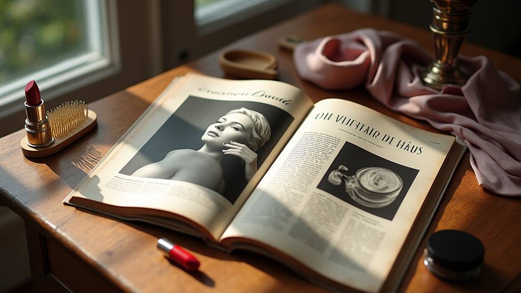 Page de magazine vintage avec des conseils de beauté et des produits cosmétiques
