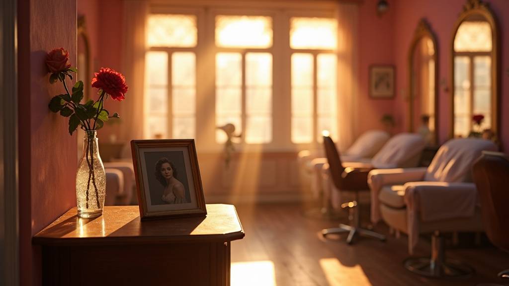 Scène de l'institut de beauté avec les personnages dans leur environnement de travail